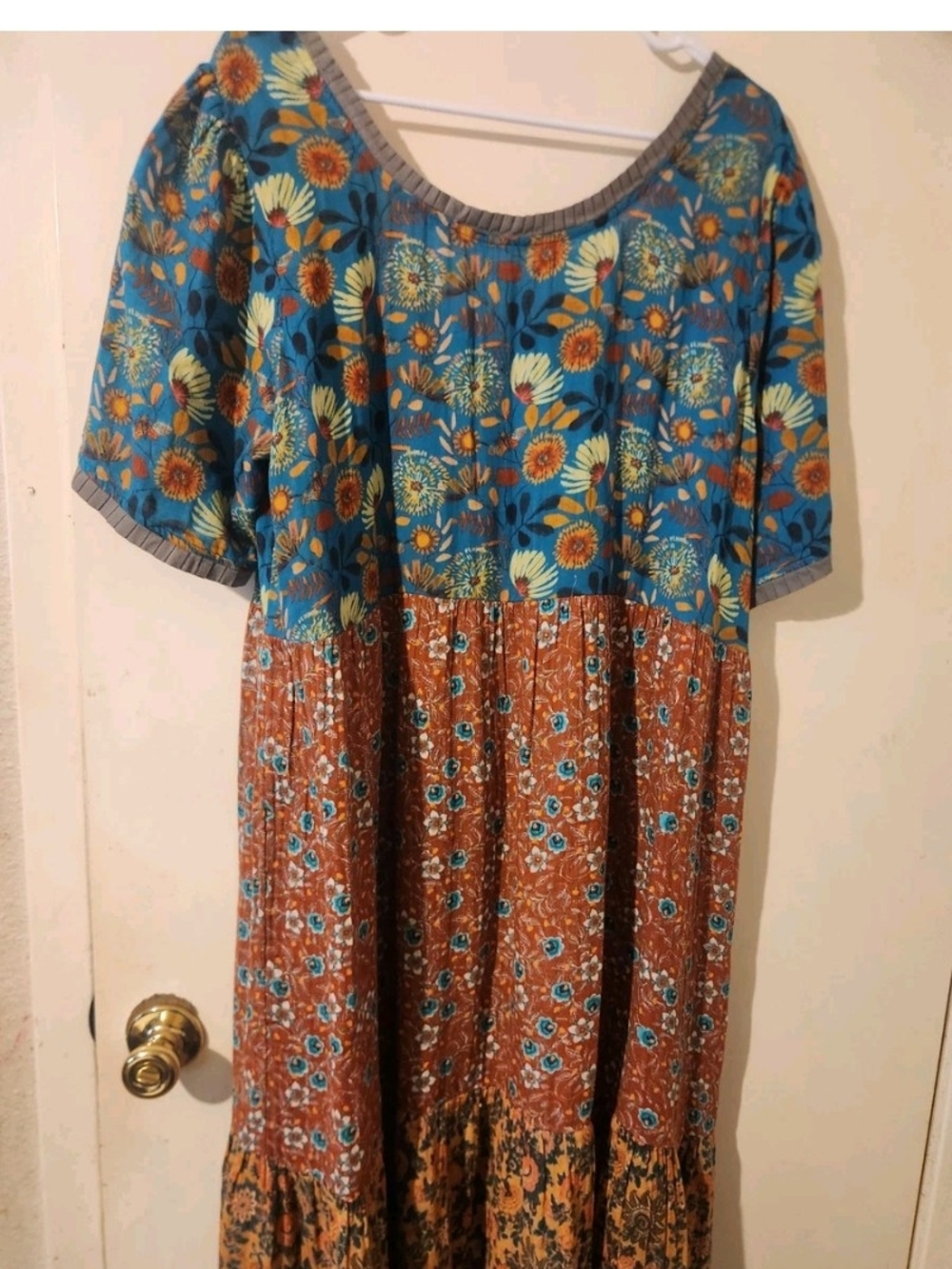 NATURAL LIFE Blue & Brown Floral Tiered Button-Front Maxi Dress XL - Picture 3 of 10